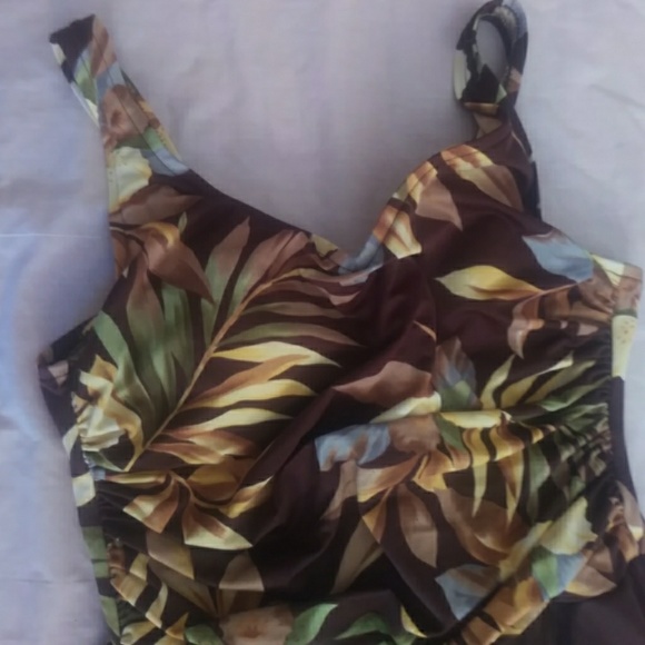 Swim brown tank dress padded with splits - Picture 2 of 8